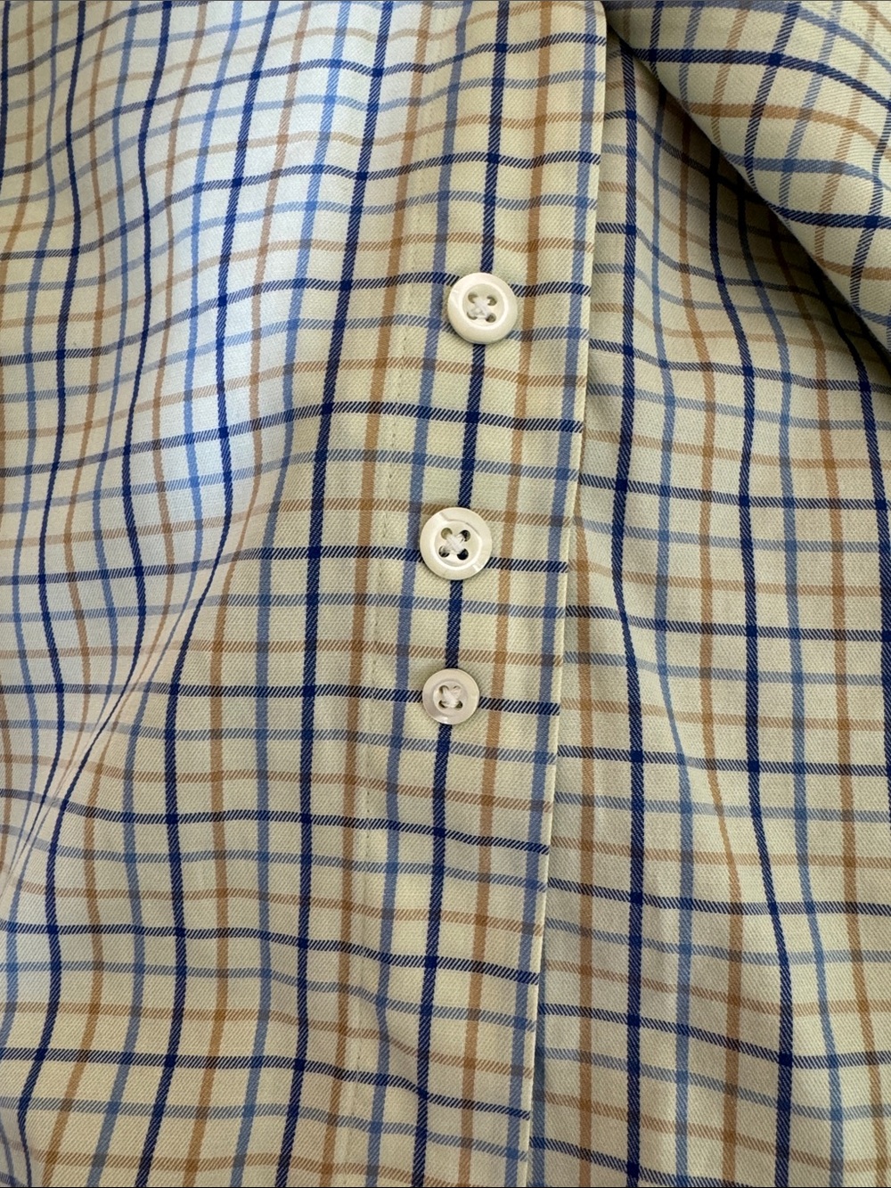 Brooks Brothers Plaid Dress Shirt Cotton Blue&Tan Windowpane Pattern Men's XL - Picture 8 of 11